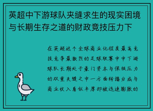 英超中下游球队夹缝求生的现实困境与长期生存之道的财政竞技压力下